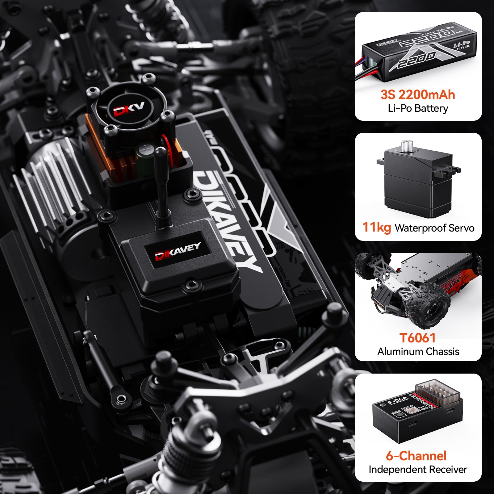 DIKAVEY 1/16 Scale 4WD RTR Brushless Monster Truck | MT16 (Rot)