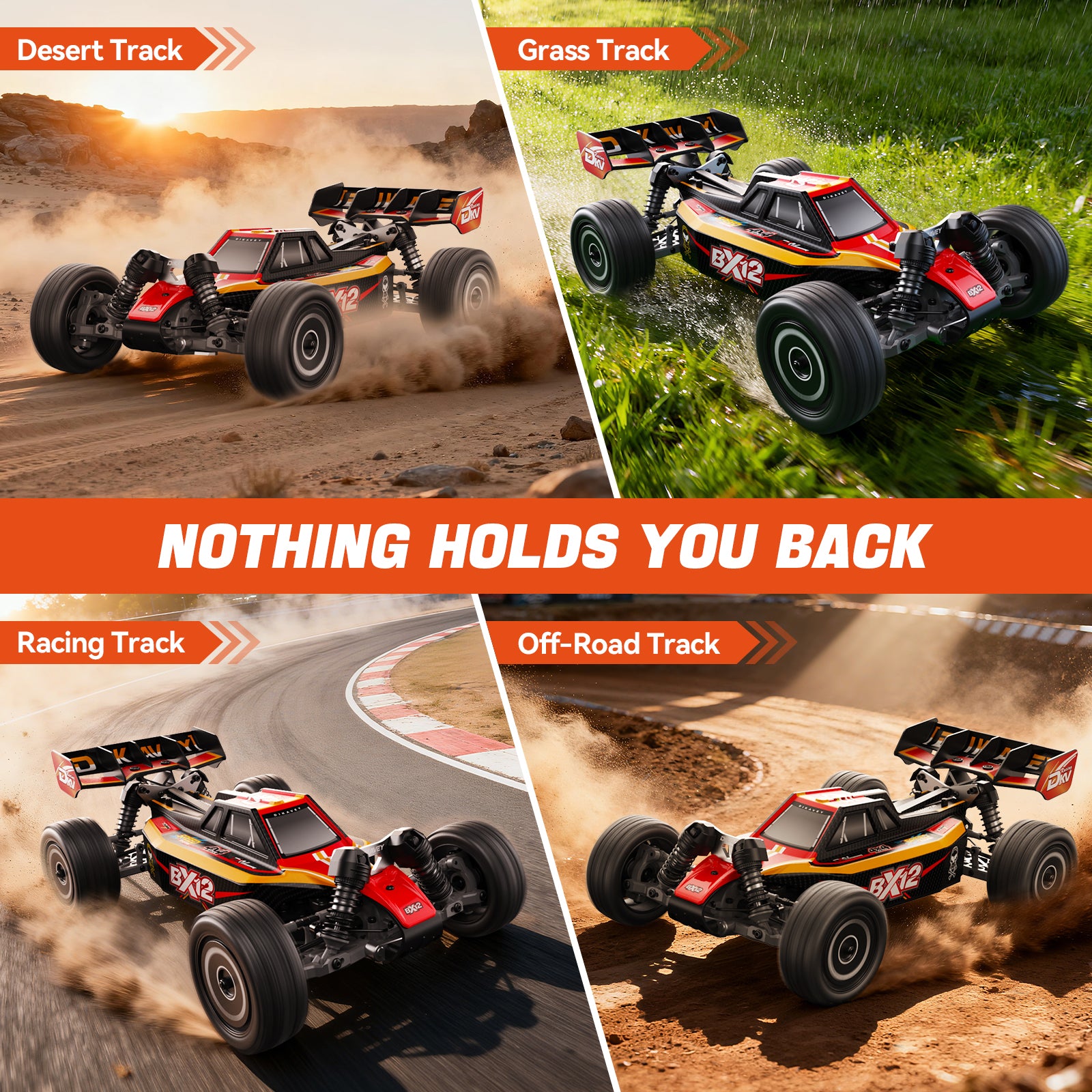 DIKAVEY 1/12 Maßstab RTR 4WD Metall Brushless RC Buggy | BX12 (Rot-Gelb)