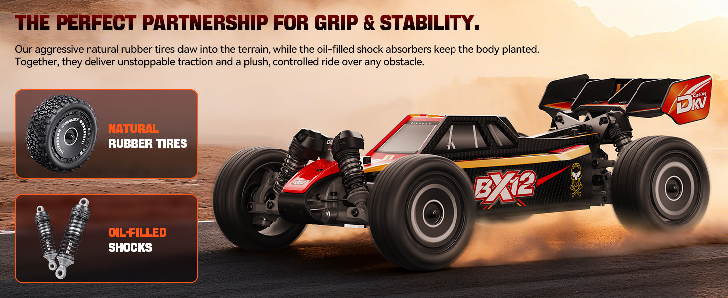 DIKAVEY 1/12 Maßstab RTR 4WD Metall Brushless RC Buggy | BX12 (Rot-Gelb)