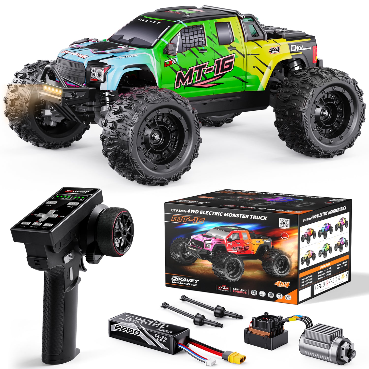 DIKAVEY 1/16 Scale 4WD RTR Brushless Monster Truck | MT16 （Grün） 