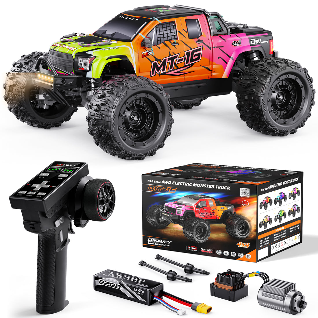 DIKAVEY 1/16 Scale 4WD RTR Brushless Monster Truck | MT16 (Orange) 