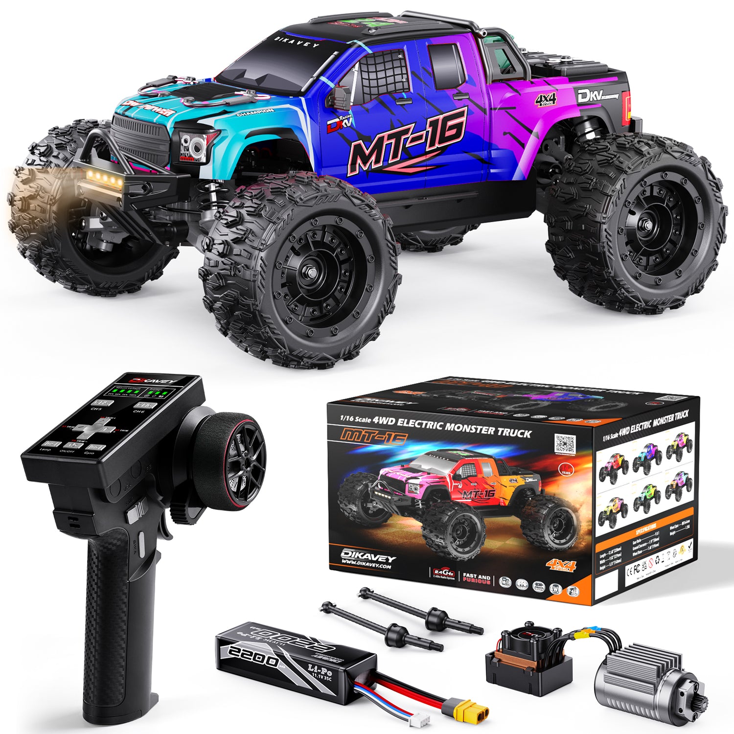 DIKAVEY 1/16 Scale 4WD RTR Brushless Monster Truck | MT16 (Blau) 