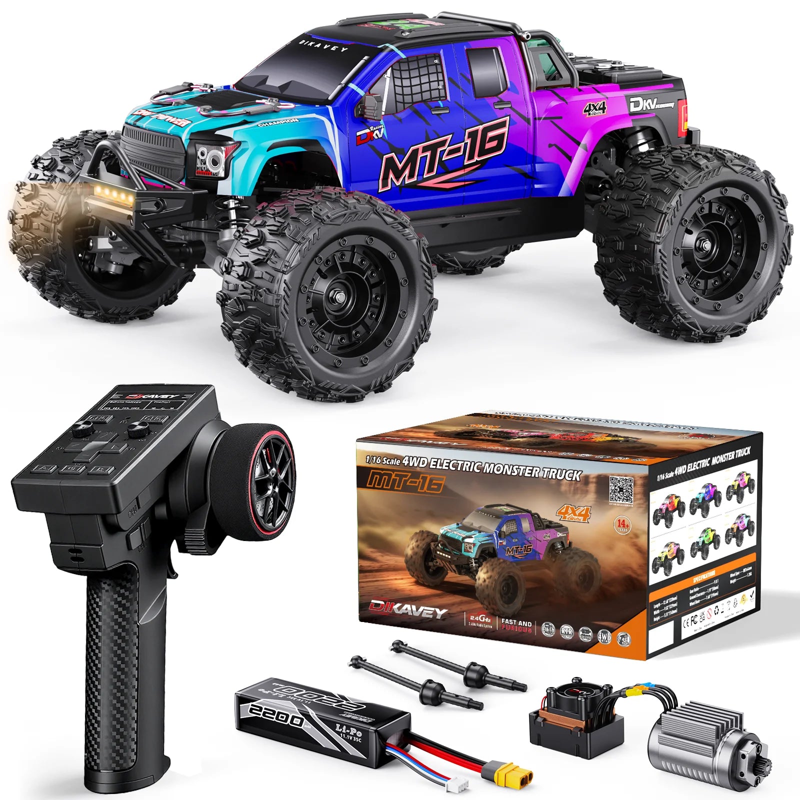 DIKAVEY 1/16 Scale 4WD RTR Brushless Monster Truck | MT16 (Blau) 