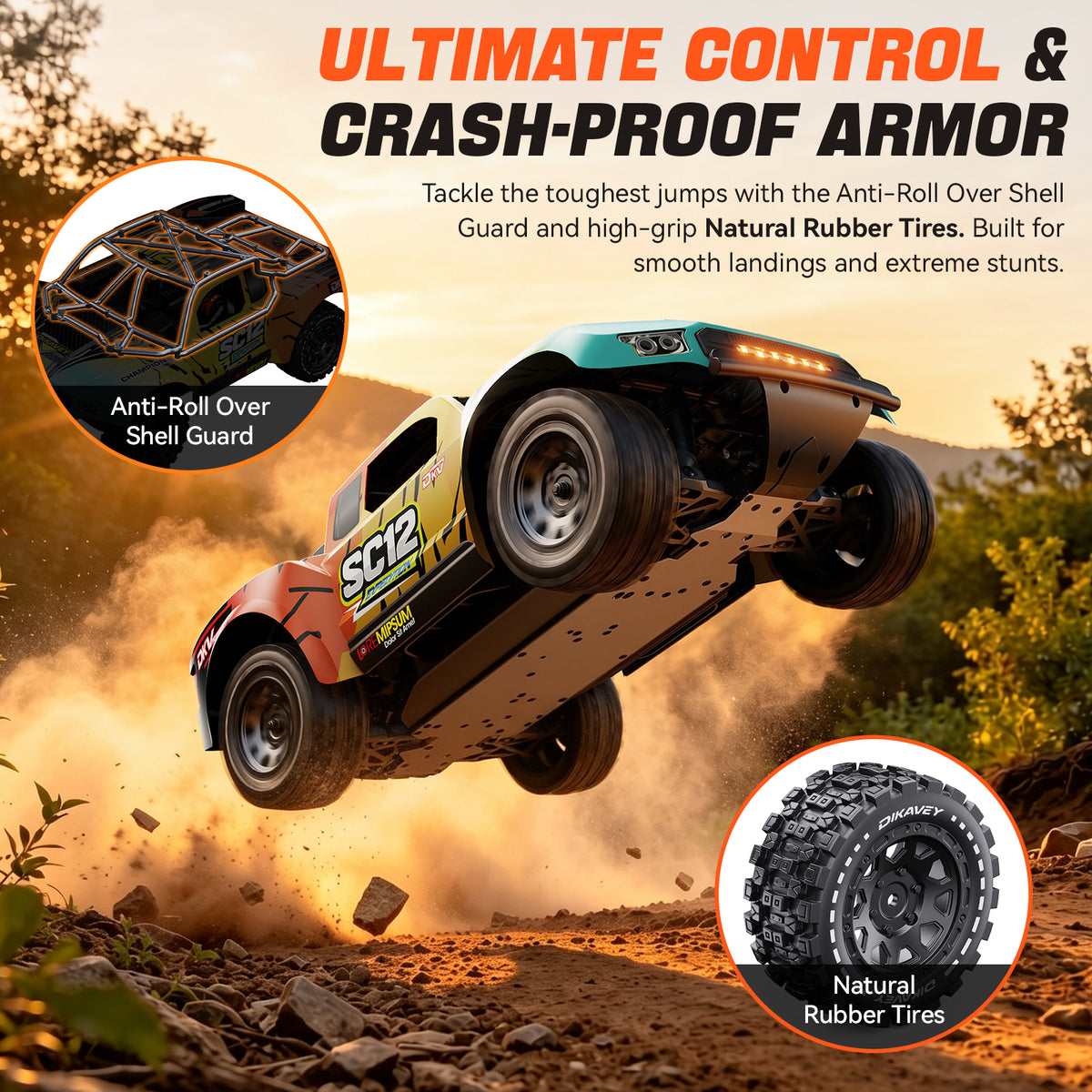 Flash⚡Sale-DIKAVEY 1/12 Brushless RTR 4WD Short-Course Truck | SC12（Yellow）