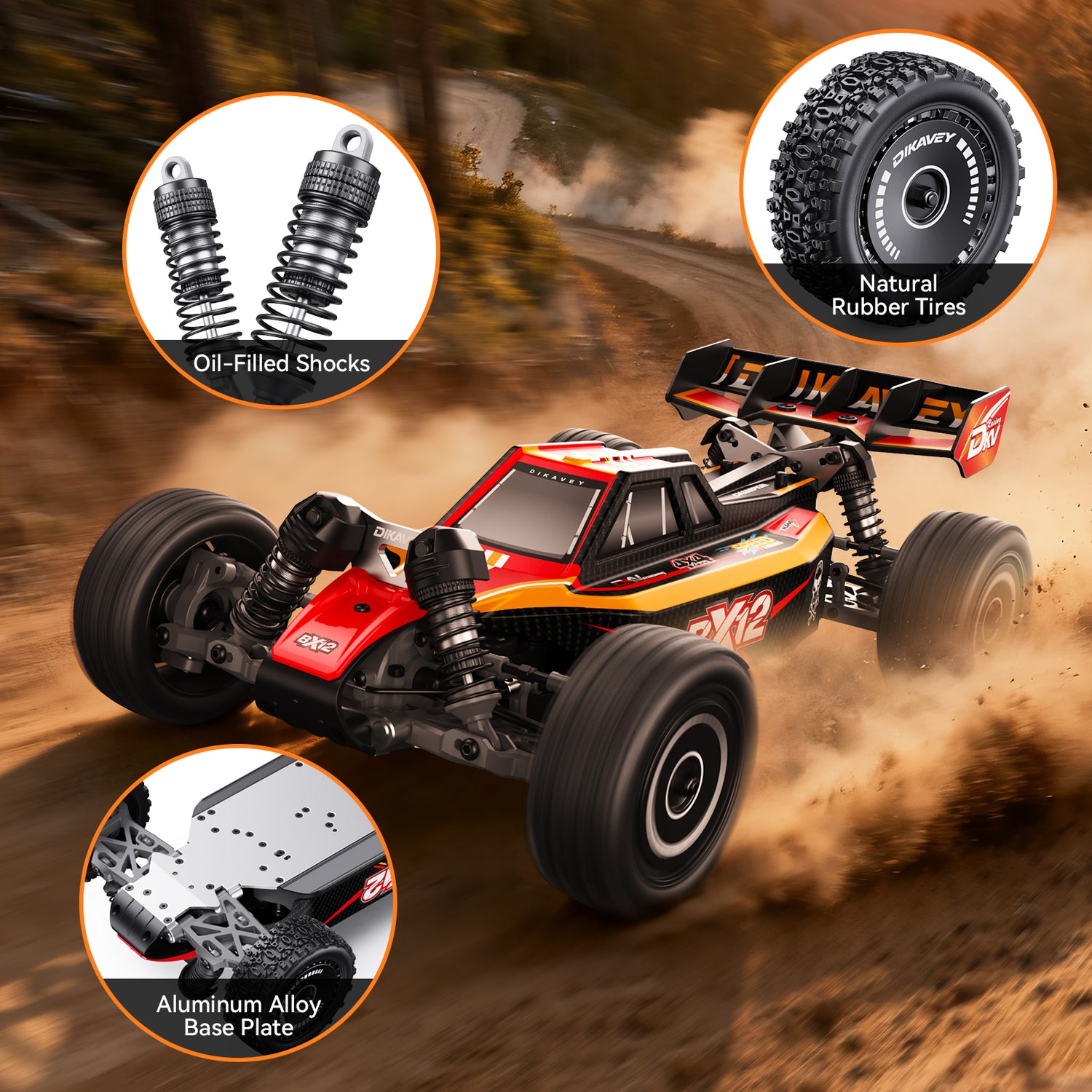 DIKAVEY 1/12 Maßstab RTR 4WD Metall Brushless RC Buggy | BX12 (Rot-Gelb)