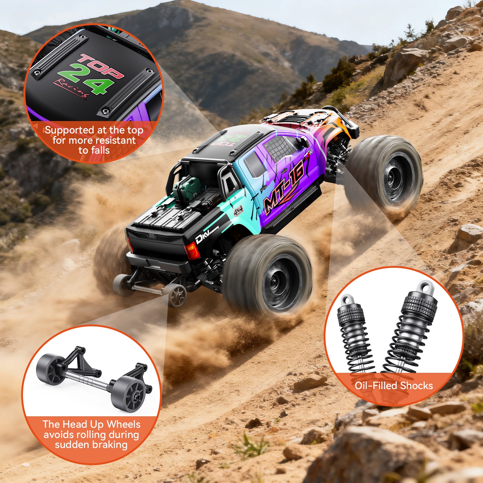 DIKAVEY 1/16 Scale 4WD RTR Brushless Monster Truck | MT16 (Lila) 
