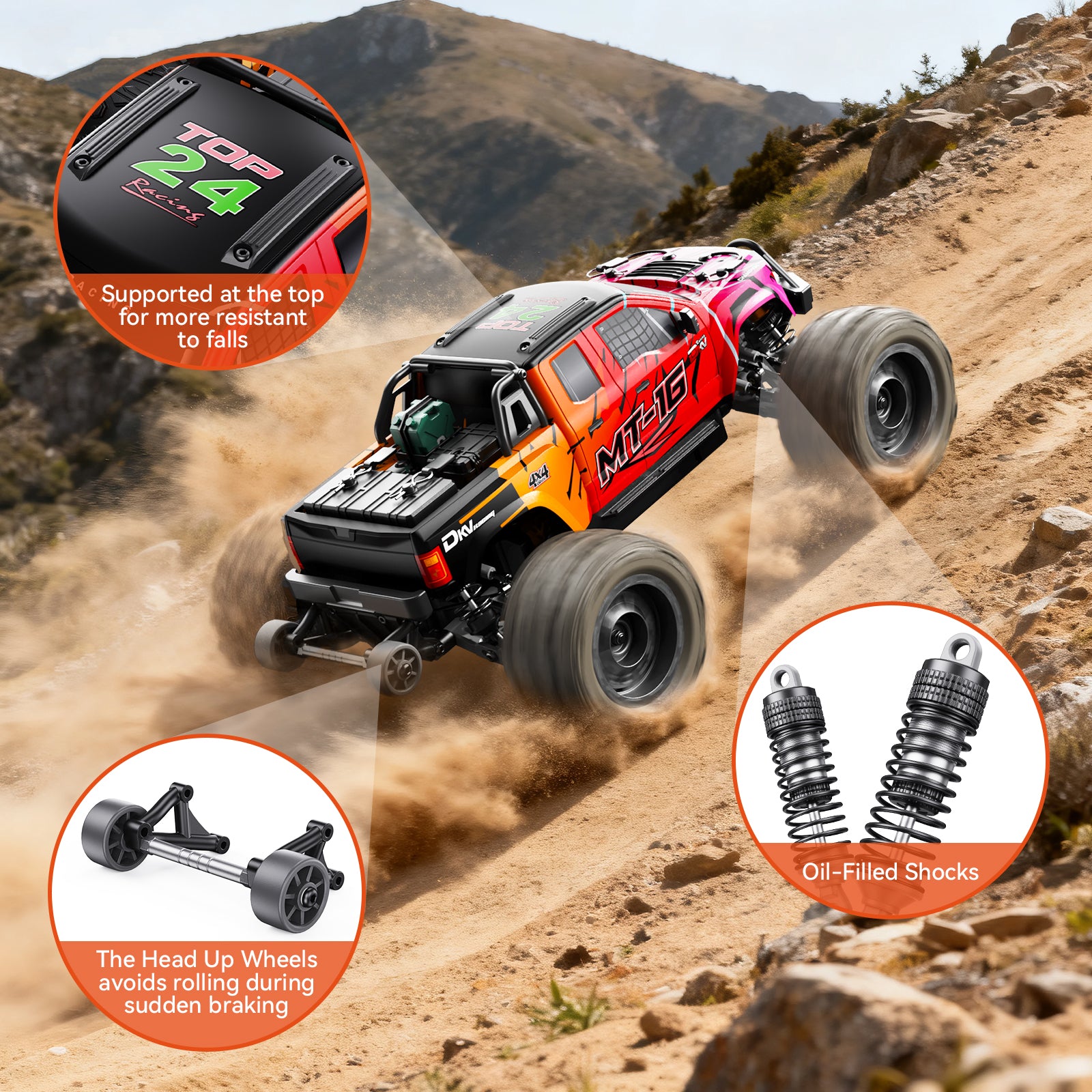 DIKAVEY 1/16 Scale 4WD RTR Brushless Monster Truck | MT16 (Rot) 