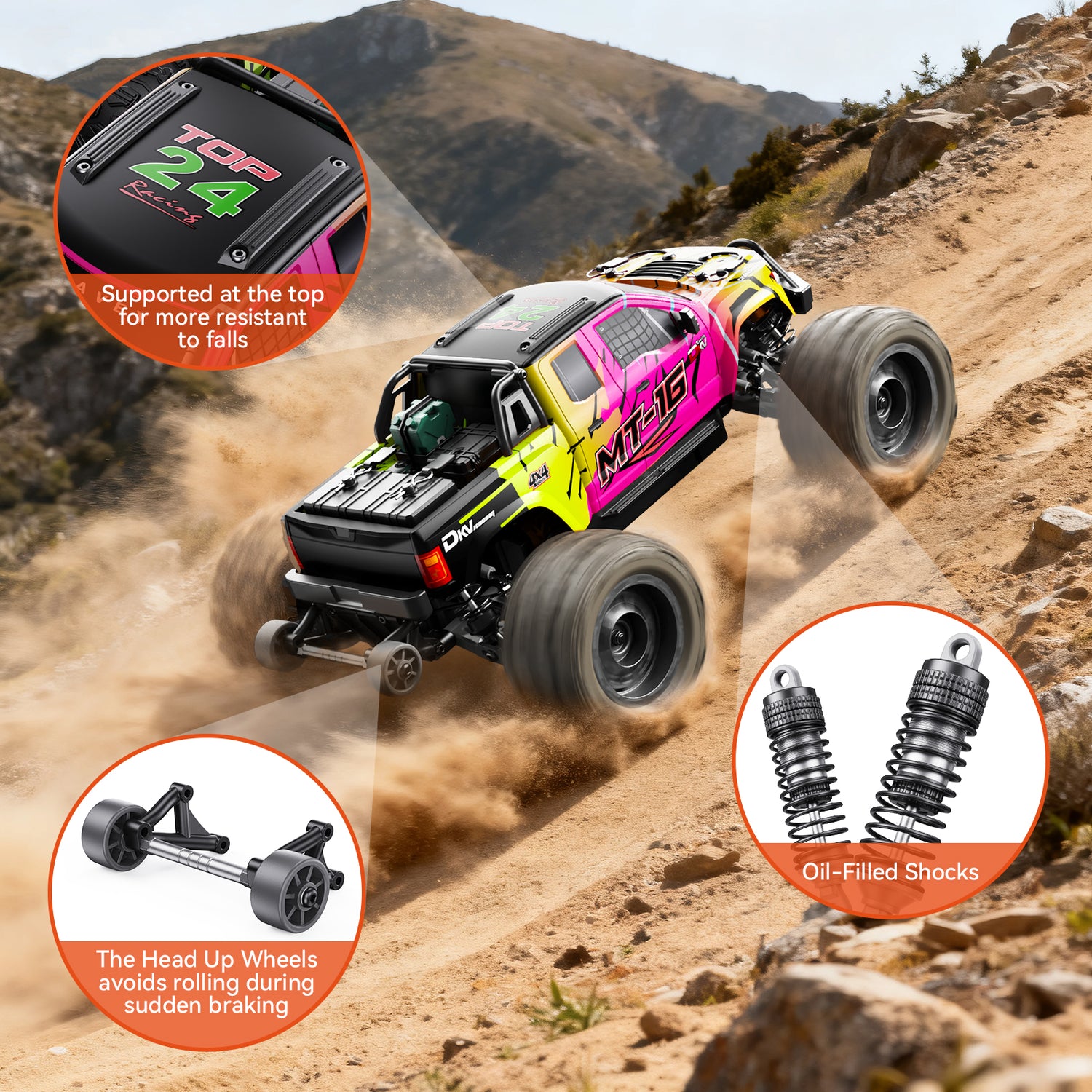 DIKAVEY 1/16 Scale 4WD RTR Brushless Monster Truck | MT16 （Pink） 
