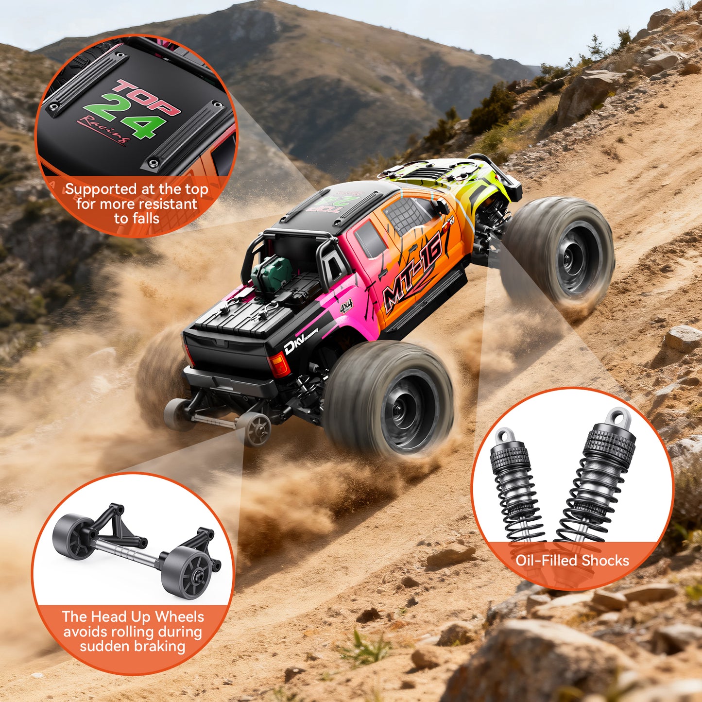DIKAVEY 1/16 Scale 4WD RTR Brushless Monster Truck | MT16 （Orange）