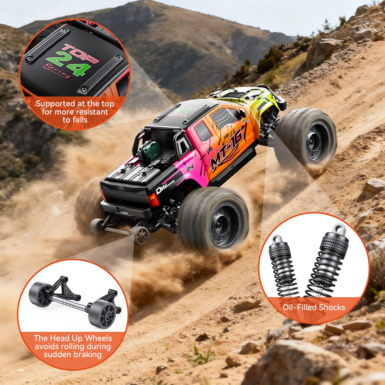 DIKAVEY 1/16 Scale 4WD RTR Brushless Monster Truck | MT16 (Orange) 