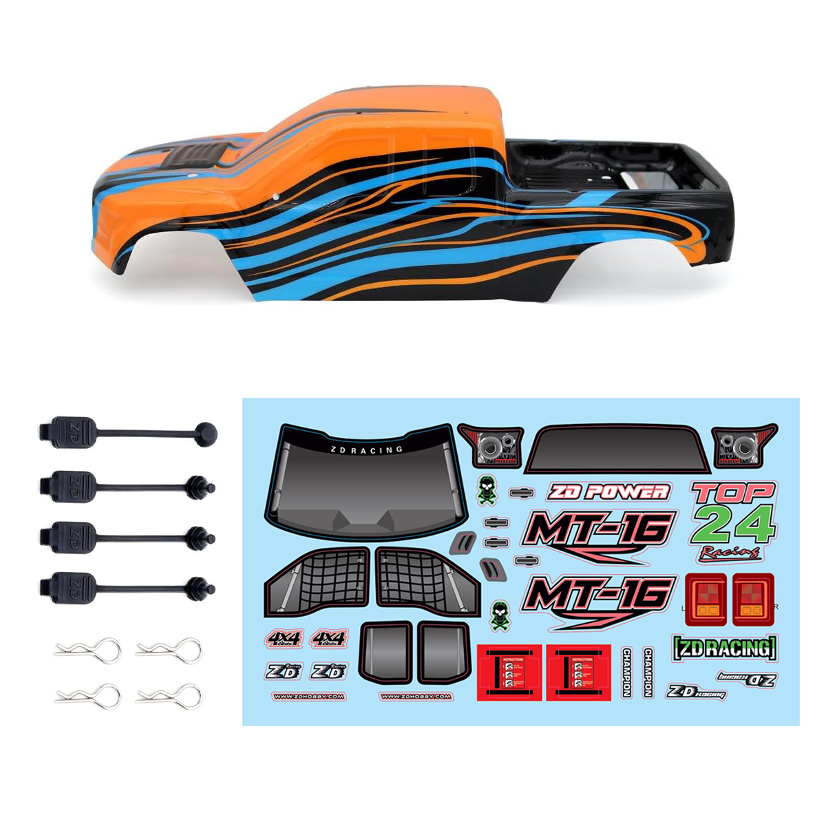 ZD Racing 1/16 Monster Truck PC Car Shell, Body Shell - MT-16 Orange