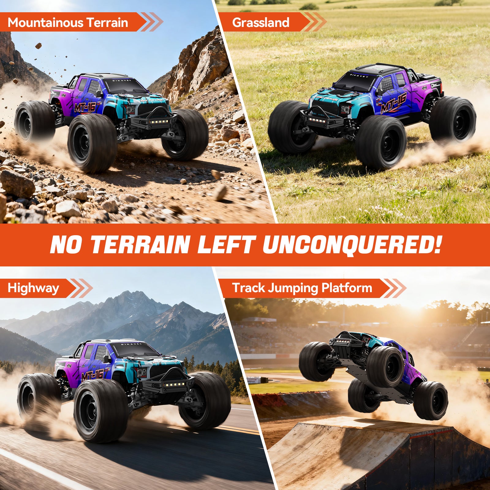 DIKAVEY 1/16 Scale 4WD RTR Brushless Monster Truck | MT16 (Blau) 