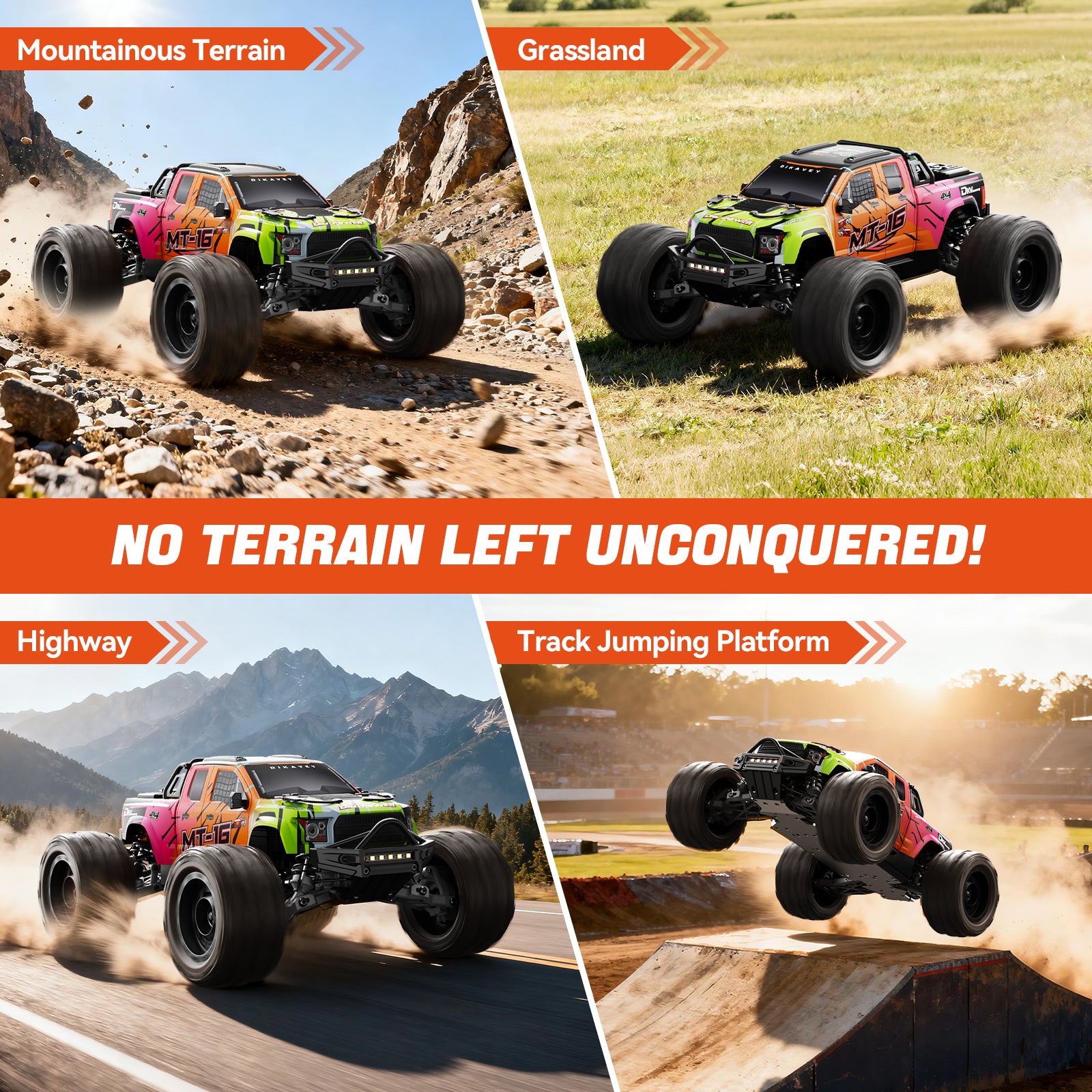 DIKAVEY 1/16 Scale 4WD RTR Brushless Monster Truck | MT16 (Orange) 