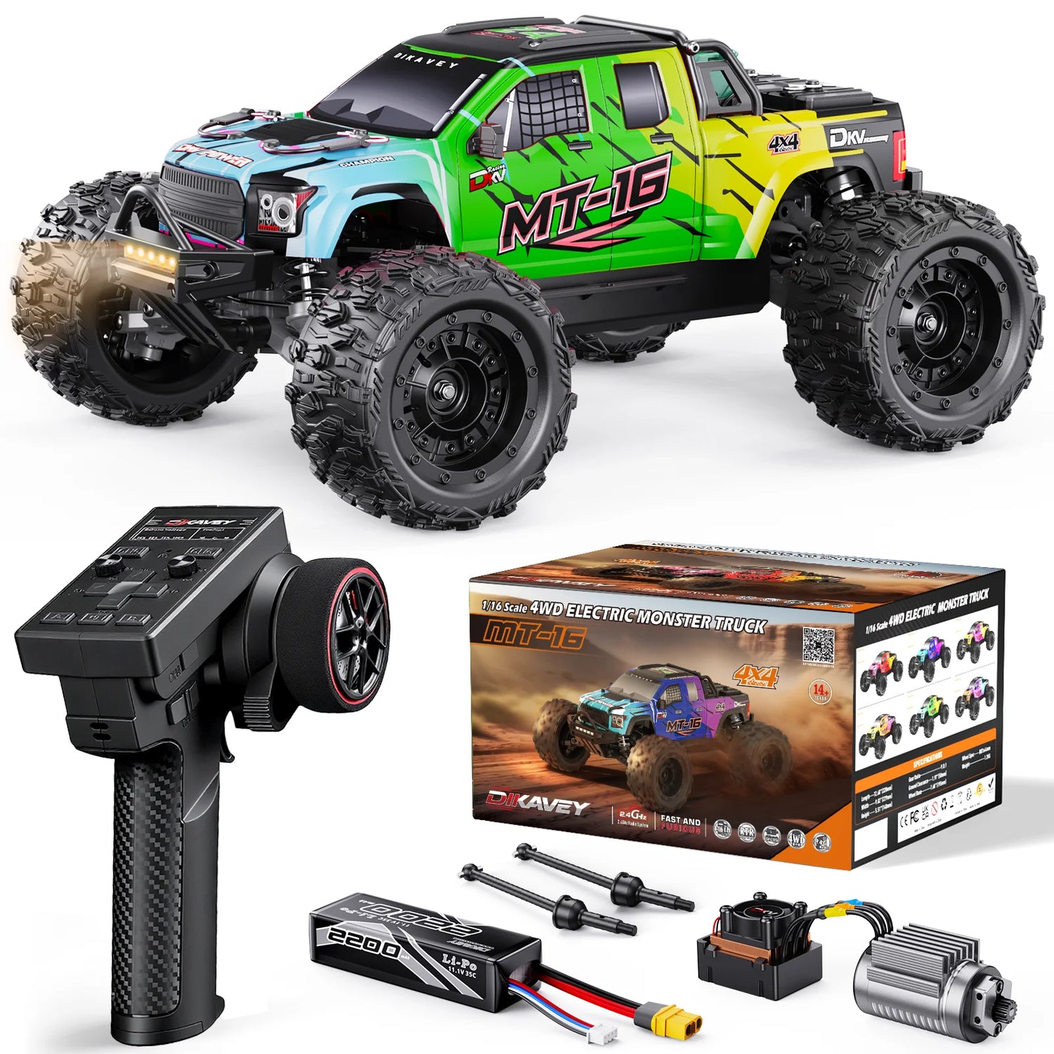 DIKAVEY 1/16 Scale 4WD RTR Brushless Monster Truck | MT16 (Rot) 