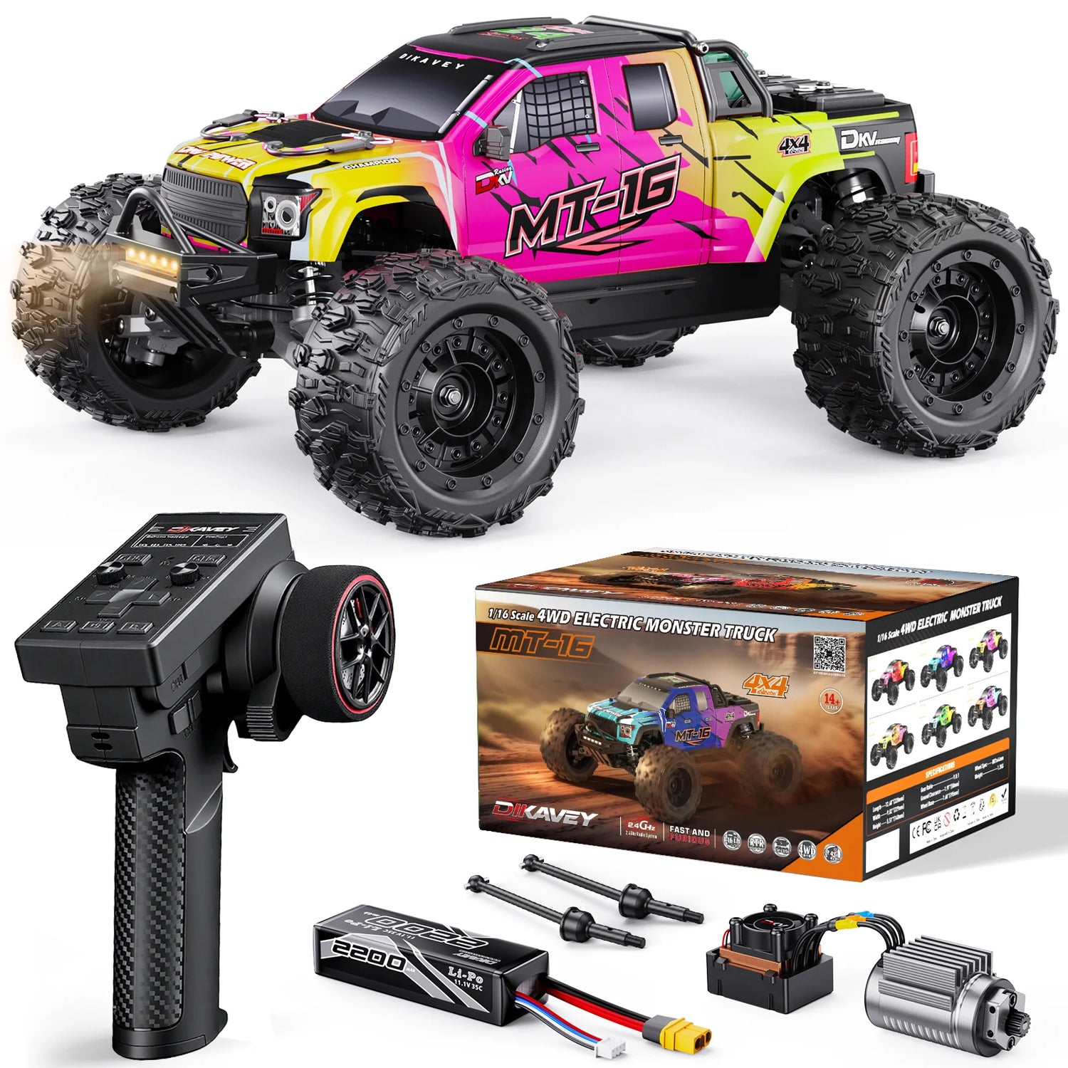 DIKAVEY 1/16 Scale 4WD RTR Brushless Monster Truck | MT16 (Rot) 