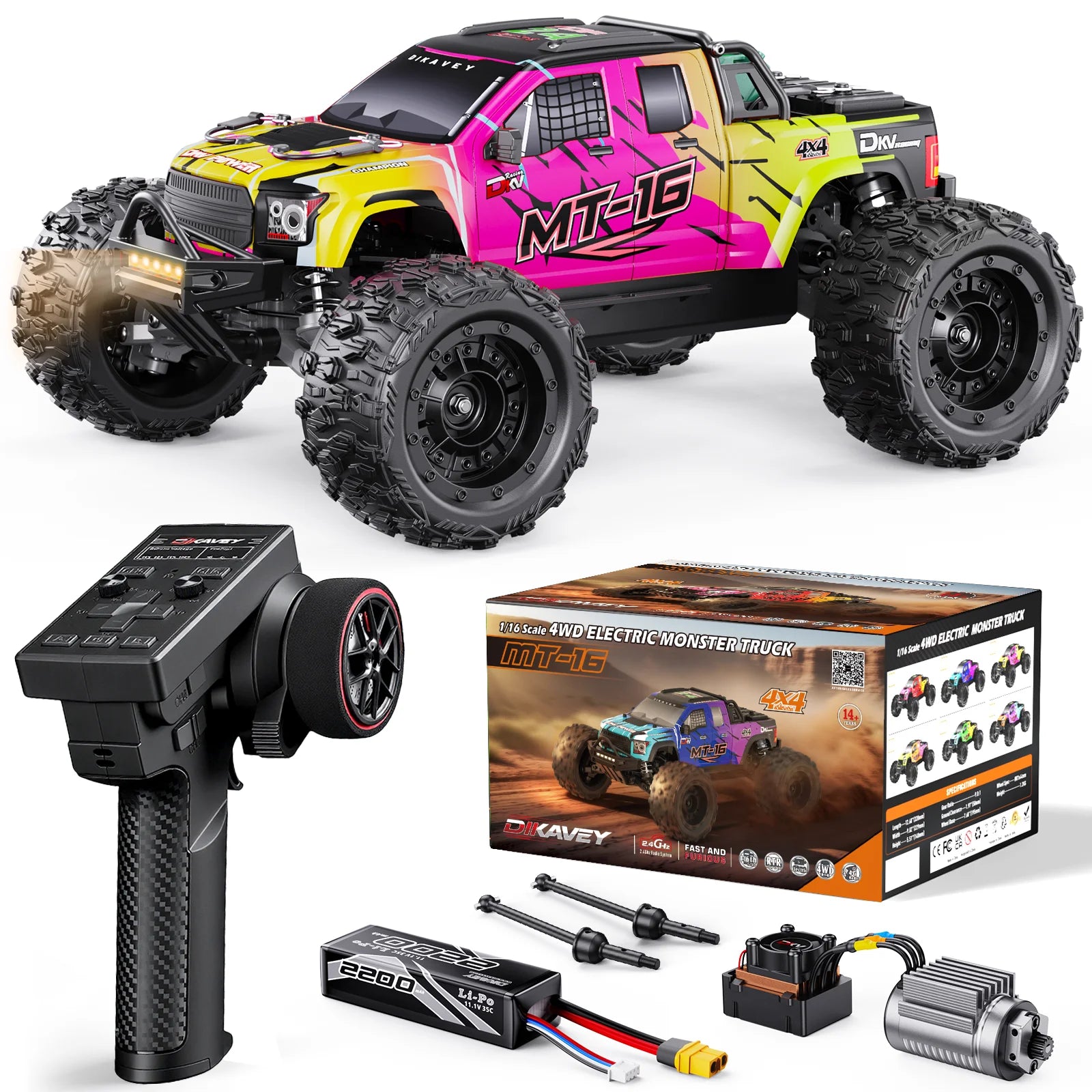 DIKAVEY 1/16 Scale 4WD RTR Brushless Monster Truck | MT16 (Rot) 