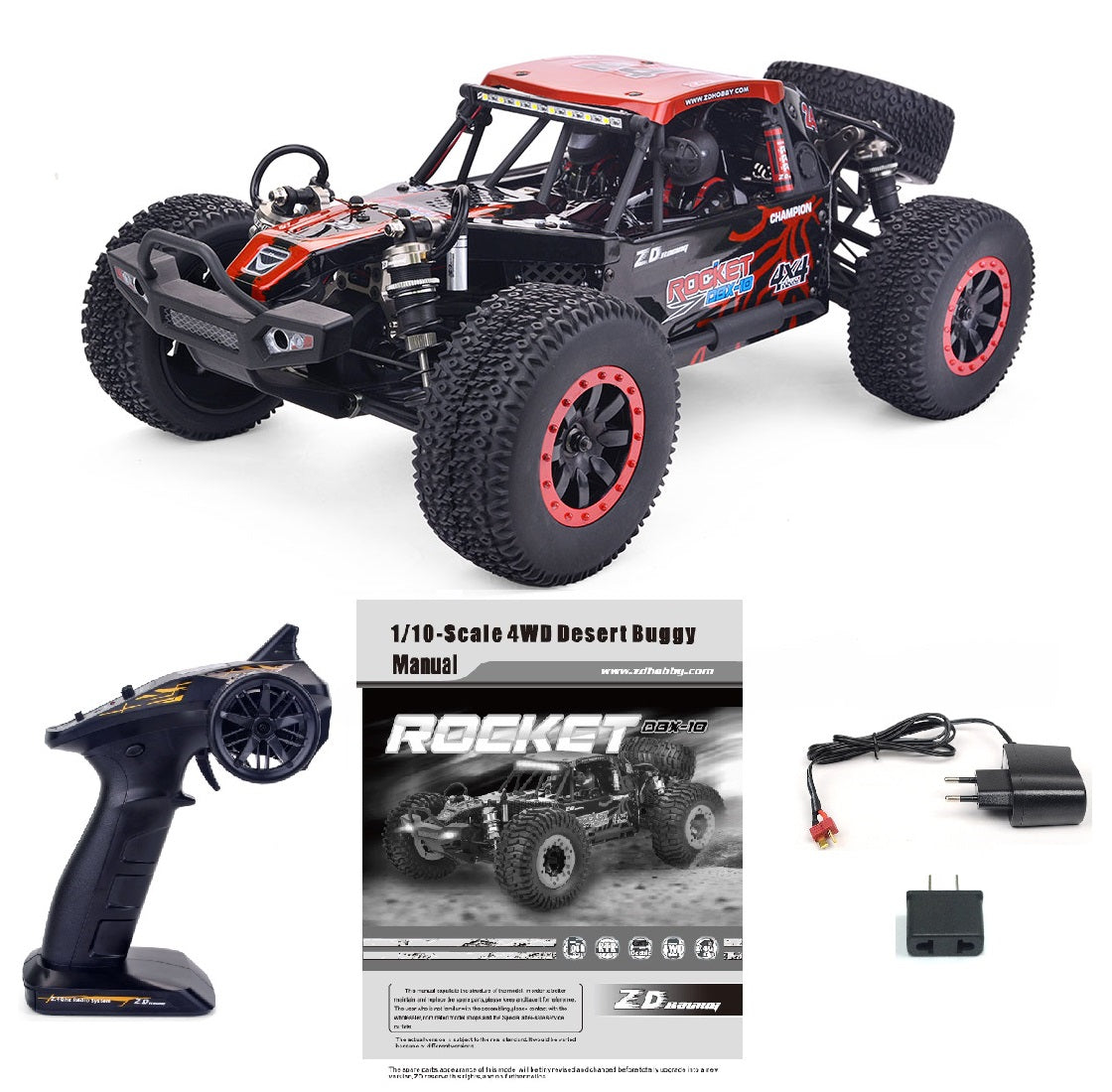 ZD RACING 1/10 Scale 4WD Brushed Desert Buggy RTR | DBX-104 (Red)