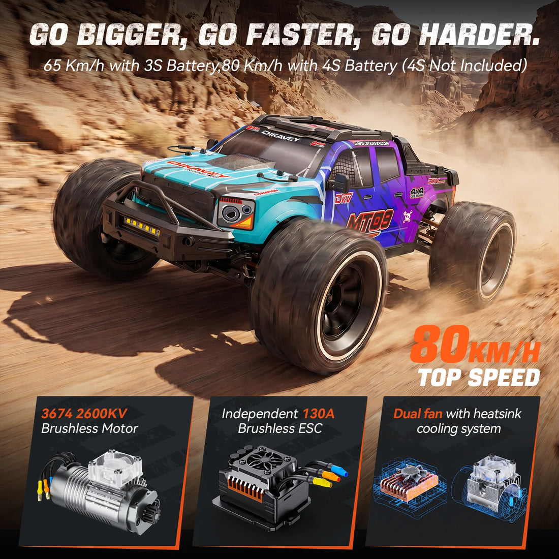 DIKAVEY 1/9 Scale 4WD Brushless RC Monster Truck | MT09